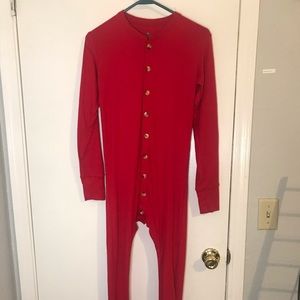 Red Santa or Soldier Union Suit with Buttoned Butt Flap